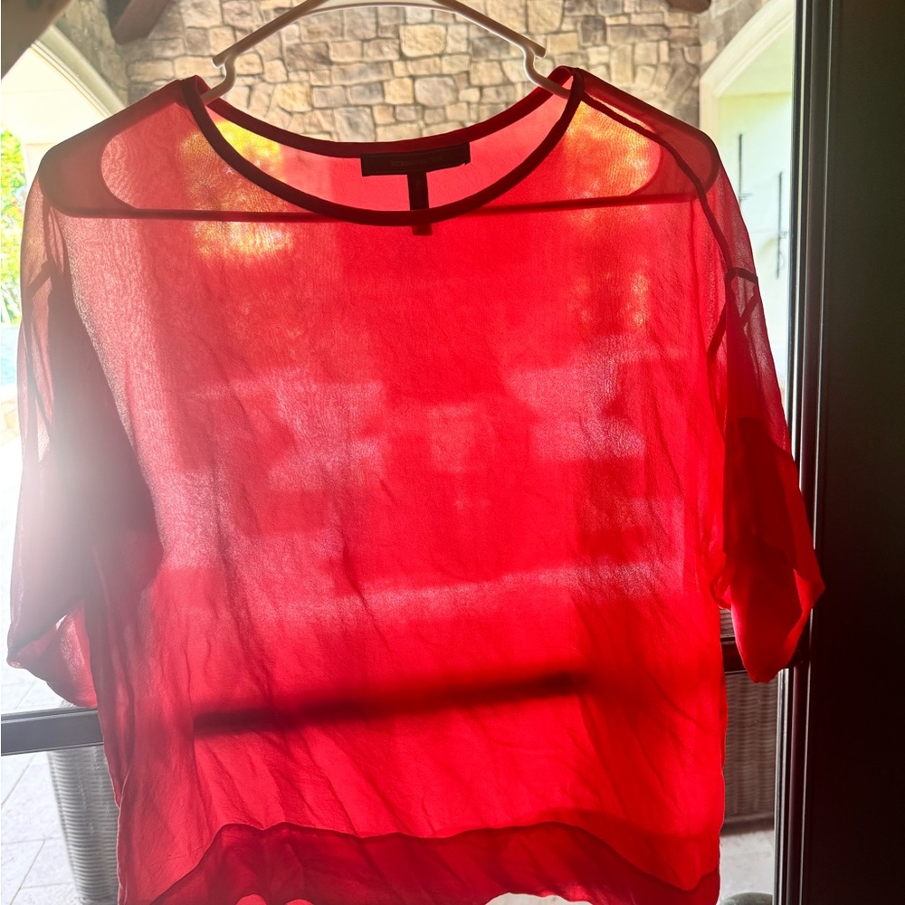 RARE BCBGMaxAzria Red Sheer Boxy Blouse